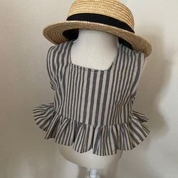 再販⭐︎2way綿麻ストライプ柄フリルブラウス ノースリーブブラウス　ベビー服　子供服　セットアップ　80 90 100 8枚目の画像