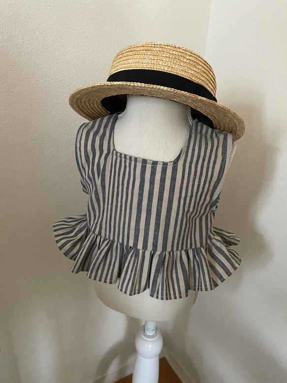 再販⭐︎2way綿麻ストライプ柄フリルブラウス ノースリーブブラウス　ベビー服　子供服　セットアップ　80 90 100 8枚目の画像