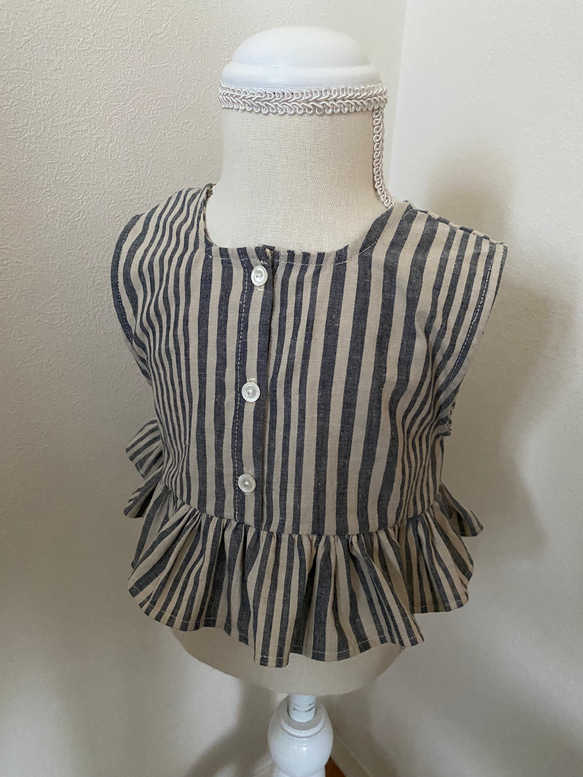 再販⭐︎2way綿麻ストライプ柄フリルブラウス ノースリーブブラウス　ベビー服　子供服　セットアップ　80 90 100 7枚目の画像