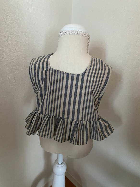 再販⭐︎2way綿麻ストライプ柄フリルブラウス ノースリーブブラウス　ベビー服　子供服　セットアップ　80 90 100 6枚目の画像