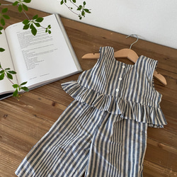 再販⭐︎2way綿麻ストライプ柄フリルブラウス ノースリーブブラウス　ベビー服　子供服　セットアップ　80 90 100 1枚目の画像