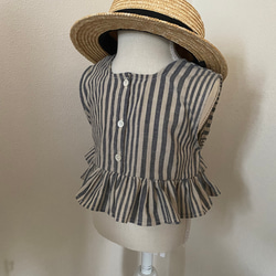 再販⭐︎2way綿麻ストライプ柄フリルブラウス ノースリーブブラウス　ベビー服　子供服　セットアップ　80 90 100 3枚目の画像