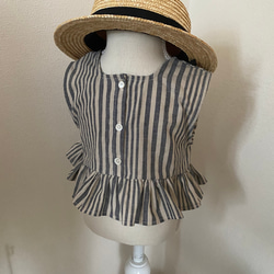 再販⭐︎2way綿麻ストライプ柄フリルブラウス ノースリーブブラウス　ベビー服　子供服　セットアップ　80 90 100 2枚目の画像