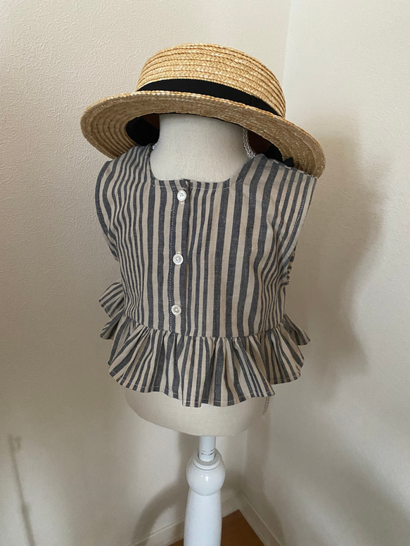 再販⭐︎2way綿麻ストライプ柄フリルブラウス ノースリーブブラウス　ベビー服　子供服　セットアップ　80 90 100 2枚目の画像