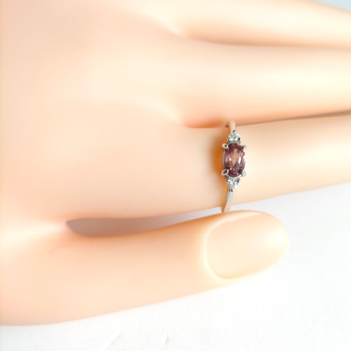 ピンクジルコン キラキラ リング 天然石 S925 6×4㎜ 指輪・リング