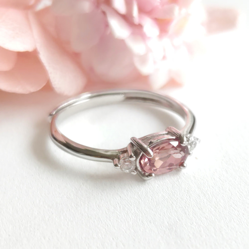 ピンクジルコン キラキラ リング 天然石 S925 6×4㎜ 指輪・リング