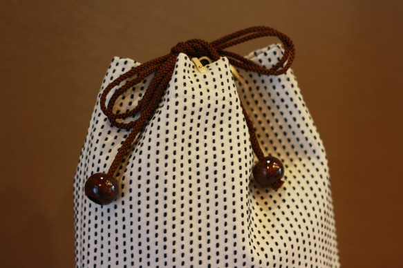 巾着バッグ/刺子/生成/バッグインバッグ/撥水加工 2枚目の画像