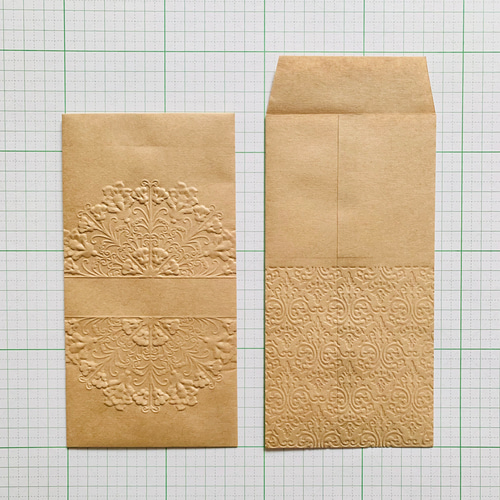 307    ＊エンボス加工ミニ封筒 お札も入る封筒 エンボス加工 クラフト紙 5種類 5枚 ぽち袋・お年玉袋