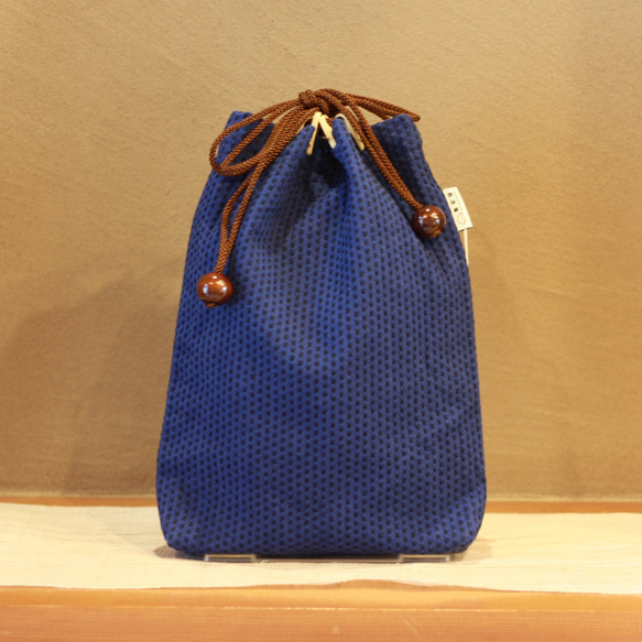巾着バッグ/刺子/紺/バッグインバッグ/本染め/手染め/撥水加工 1枚目の画像
