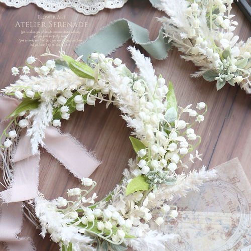 再販×2*幸せの花言葉 すずらんのナチュラルリース -Leaf Green & Sage