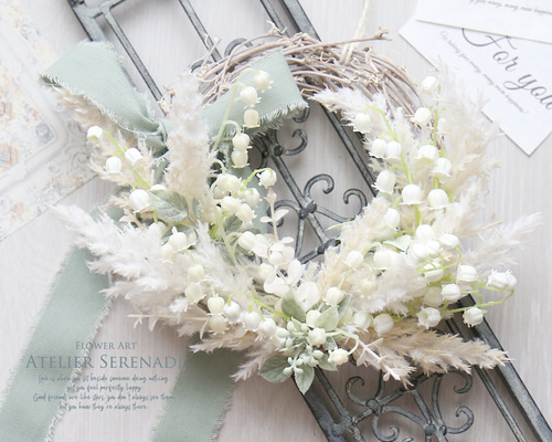 再販×2*幸せの花言葉 すずらんのナチュラルリース -Leaf Green & Sage