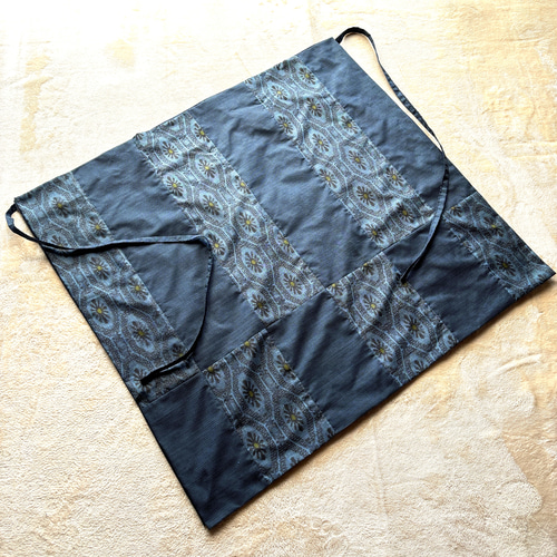 好評につき裏地を変更で再販】アンティーク大島紬の巻スカート 青