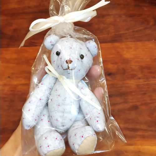 ライトブルーの花柄テディベア ぬいぐるみ io sono me ライトブルーの花柄テディベア ぬいぐるみ io sono me