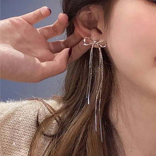 ♡数量限定♡ロングピアス チェーン りぼん 可愛い シルバーの