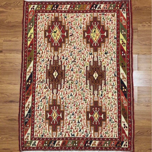 ペルシャ手織り絨毯 キリム 144×144cmトライバルヴィンテージラグ