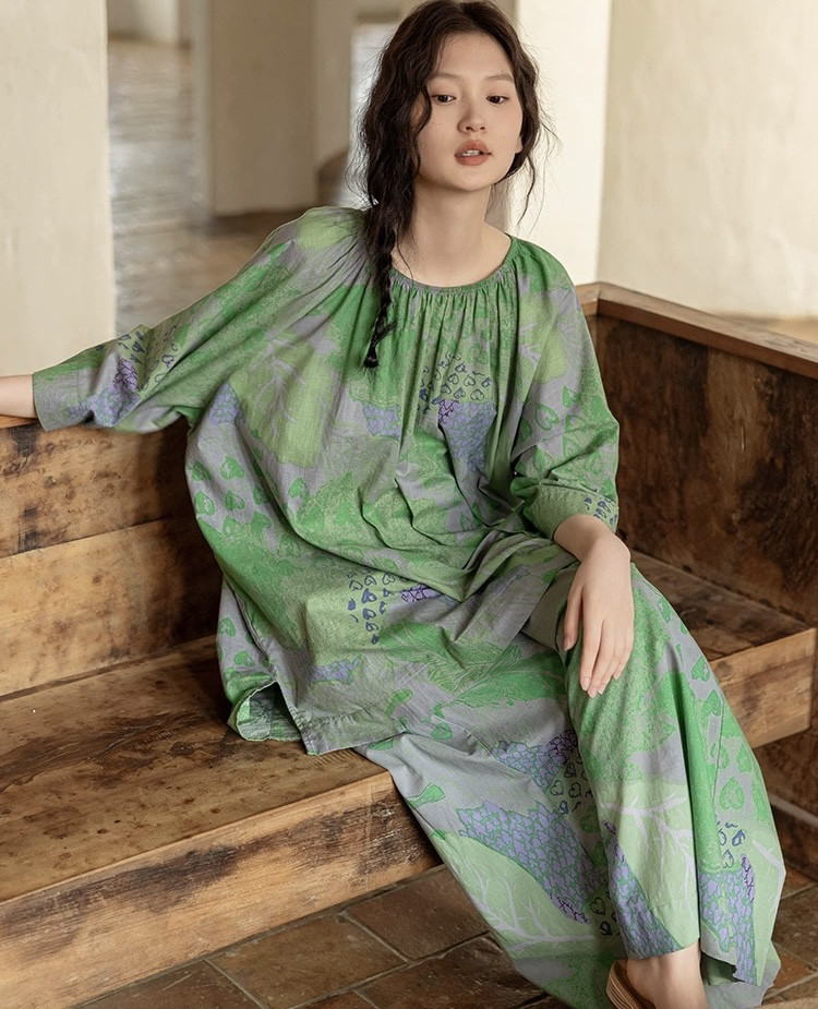 柔らかコットン地　ゆったりくつろぐ　おとな可愛いルームウェア　セットアップ【春夏秋】