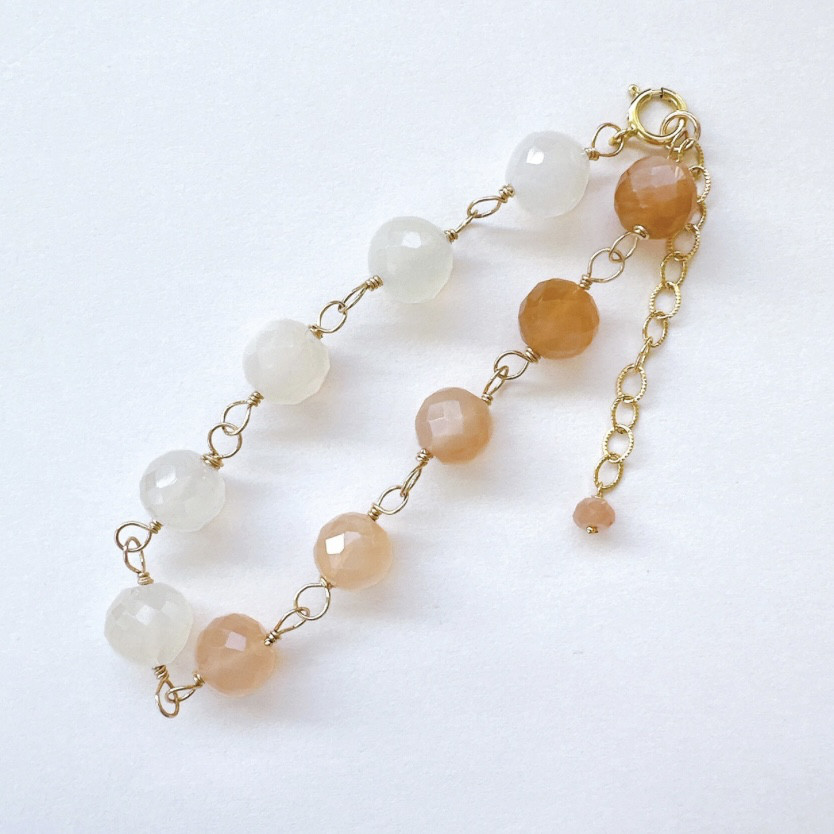 ム－ンストーンブレスレット14kgf(ホワイトム－ン・ピ－チム－ン)　6月誕生石　天然石ブレスレット