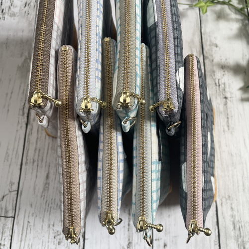 洗える！！保冷ポーチ＊Mサイズ 16㎝ファスナー チェック ドット カゴ  