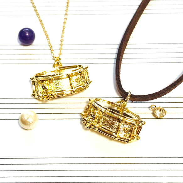 選べる スネアドラム金色 本格的打楽器ネックレス (天然石 コットン  