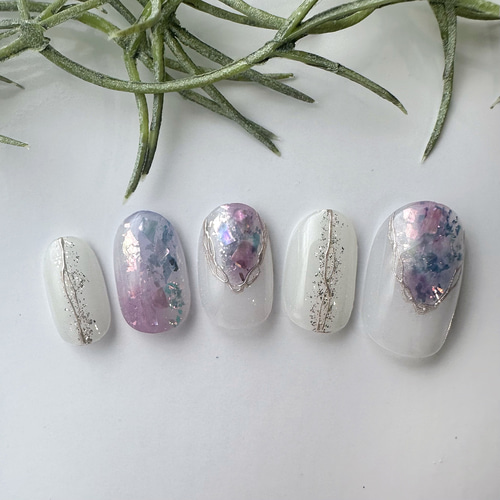 No.88 奥行きシェルの紫陽花ネイル ネイルチップ（つけ爪