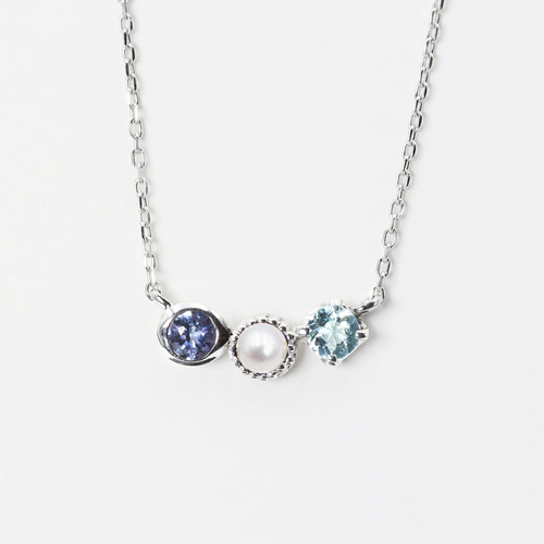 ３色の石のシルバー手作りペンダント Kei.jewelry「trio」K10ネックレス 3つの石を組み合わせて作るオーダー