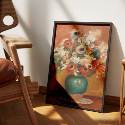 アートポスター オレンジ色の花瓶絵画☆夏ボタニカル