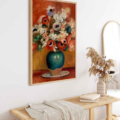 アートポスター オレンジ色の花瓶絵画☆夏ボタニカル