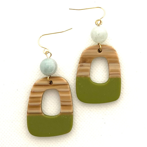 翡翠/ジェダイト/天然石/ピアス/イヤリング/誕生石/木目柄/四角/大人  