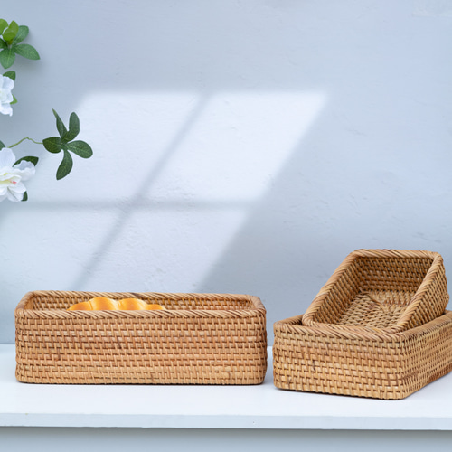 天然素材手作り】ラタン収納バスケット｜3サイズ展開｜食品