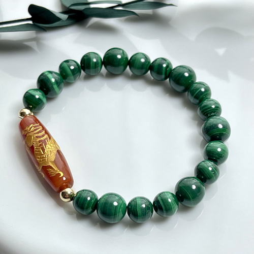 手彫り皇帝龍天珠&マラカイトブレス 手彫り皇帝龍天珠&マラカイトブレス ブレスレット Himal 〜harmony