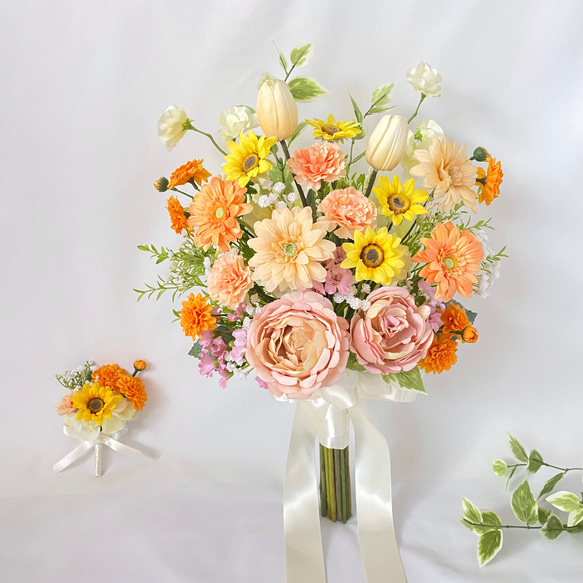 アーティフィシャルフラワー　高級造花　ガーベラクラッチブーケ ガーベラとチューリップのクラッチブーケ【アーティフィシャルフラワー