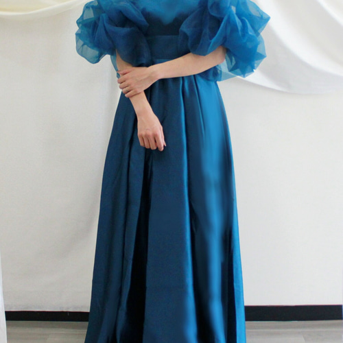 送料無料！パーティードレス ネイビー ファスナー 肩出し マーメイド  