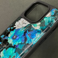 適用於 iPhone 16 的珍珠母貝風格個人化天然貝殼手機殼，柔軟，花卉圖案，防震保護套，044B 第4張的照片