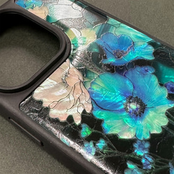 適用於 iPhone 16 的珍珠母貝風格個人化天然貝殼手機殼，柔軟，花卉圖案，防震保護套，044B 第2張的照片