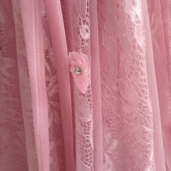 美品！パーティードレス ローズピンク オフショルダー 3D立体レース刺繍 抜群のおしゃれ見え 演奏会/音楽会 CM