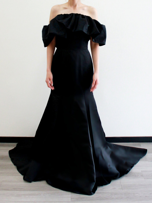 オフショルダー 黒 パーティードレス 送料無料！パーティードレス 黑 オフショルダー サテン 拳式