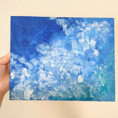 1点のみ 「 遠い夏の空 NO.1 」原画 絵画 キャンバス 油彩 雲