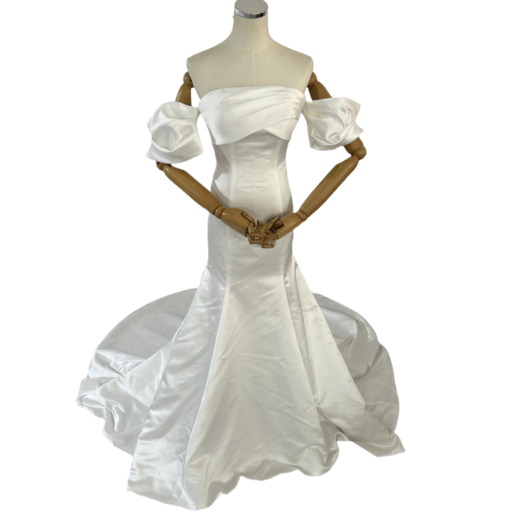 人気上昇！ パーティードレス オフホワイト パフスリーブ ビスチェ 肩出し 二次会