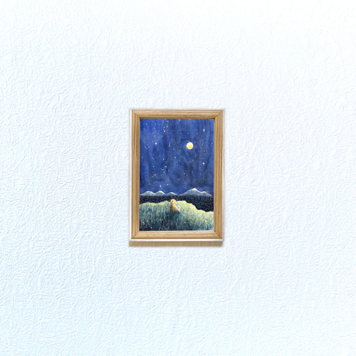 受注制作】月にいるきみ【子熊とうさぎ】 絵画 kuro 通販