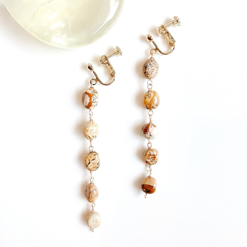 天然石ピクチャージャスパーのロングイヤリング/ピアス イヤリング