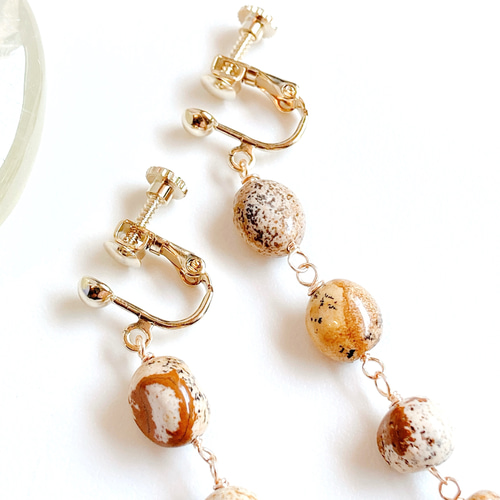 天然石ピクチャージャスパーのロングイヤリング/ピアス イヤリング