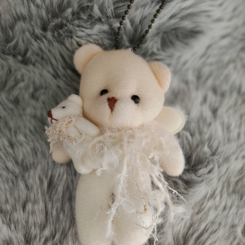 ミニチュアぬいぐるみ/天使の羽クマさん親子…3 ぬいぐるみ