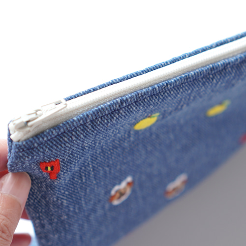 手刺繍 】ご当地 デニム フラットポーチ ( 高知 ) ポーチ UPPER