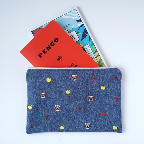 手刺繍 】ご当地 デニム フラットポーチ ( 高知 ) ポーチ UPPER