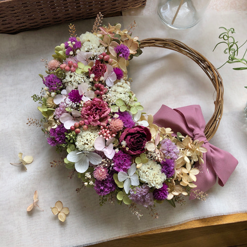 ＊Natural＊バラのピンクリース♡ドライフラワーリース Natural＊バラのピンクリース＊ドライフラワーリース