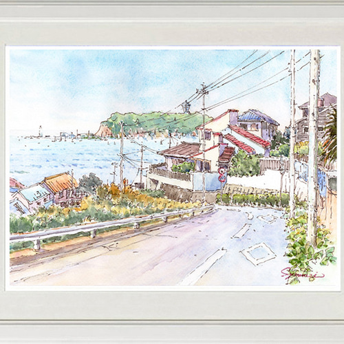 水彩画原画　緑の江の島 水彩画原画 緑の江の島・七里ガ浜高台から #644」 by syoumei