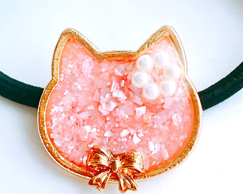 大きめシェル入り グラデーション猫ちゃん型レジンヘアゴム 大きめシェル入り グラデーション猫ちゃん型レジンヘアゴム