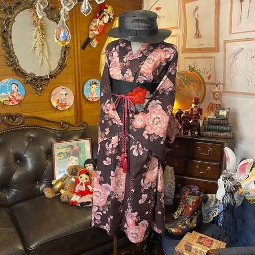 【新品】二部式浴衣のみ　浴衣リメイク　百合　水色 kimono-kyoukomati_20042604