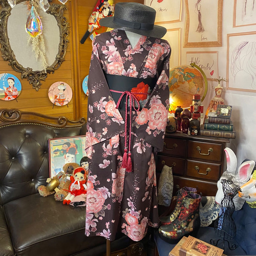 和洋折衷 浴衣 リメイク ワンピース ドレス 名古屋帯サッシュ 和洋折衷 浴衣 リメイク ワンピース ドレス 名古屋帯サッシュ