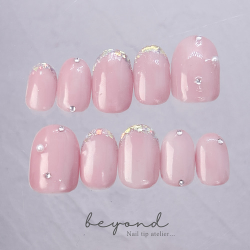 翌日発送＊ ぷるぷる ガラスフレンチネイルチップ/サイズオーダー  